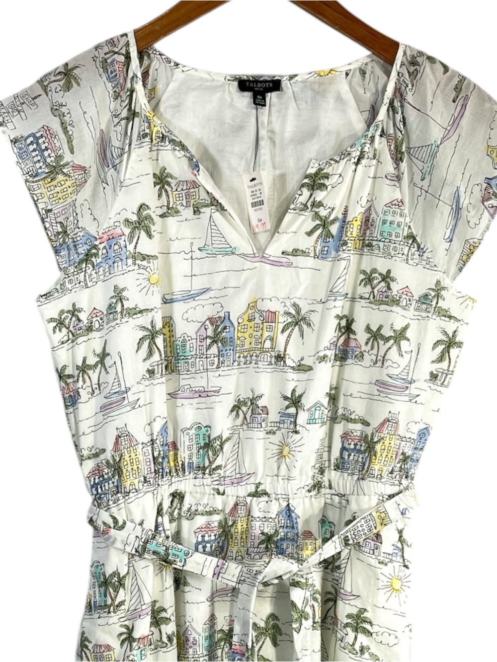 NWT Talbots Ruffle Fit & Flare Dress- SCENIC CURAÇAO Size 6P - Picture 5 of 9